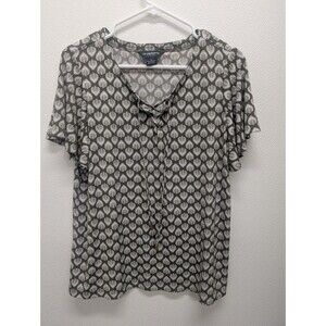 Green White Feathers Liz Claiborne Career Office Flutter Sleeves Business Casual